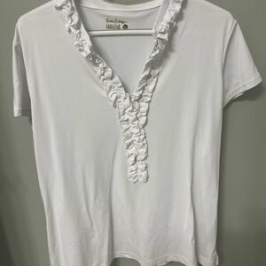 Lilly Pulitzer White Ruffle V-Neck Short Sleeve Top